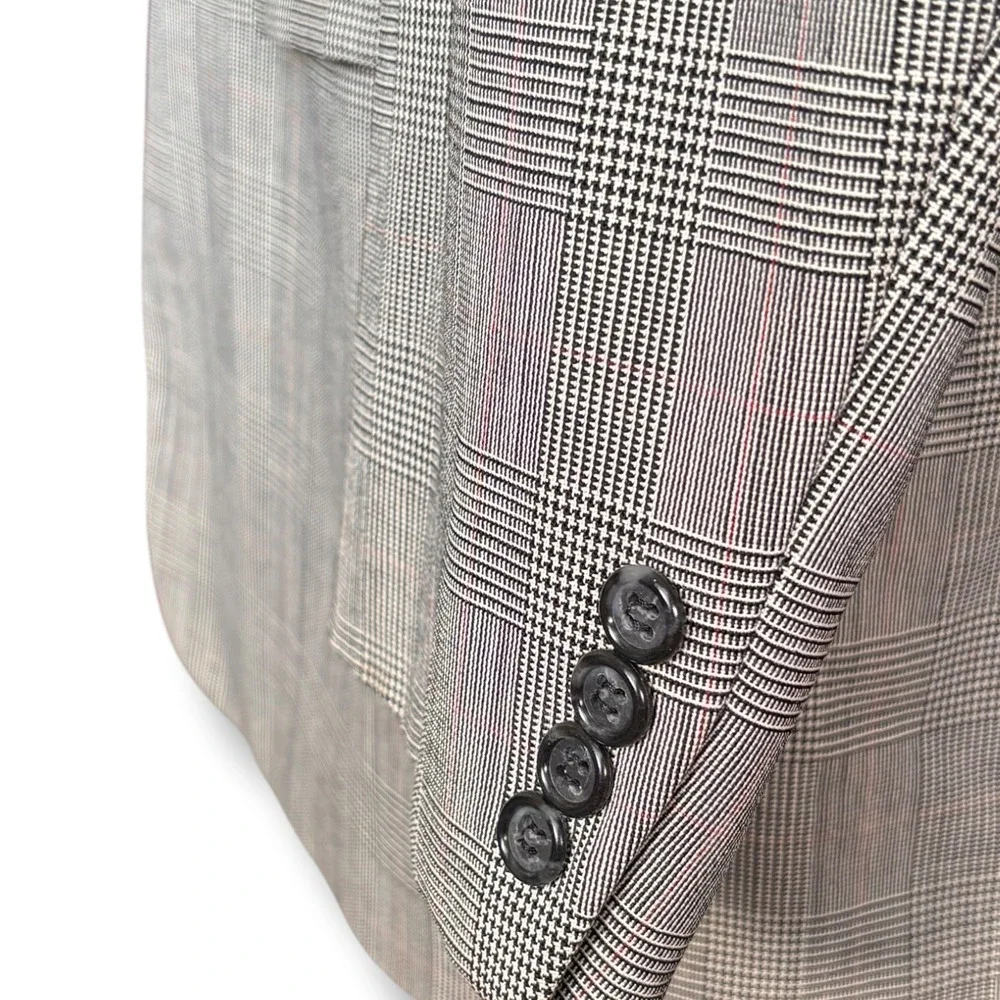Vintage Woolmark Pure Wool Glen Plaid Blazer Jacket Grey Men 46L 23x34 Preppy